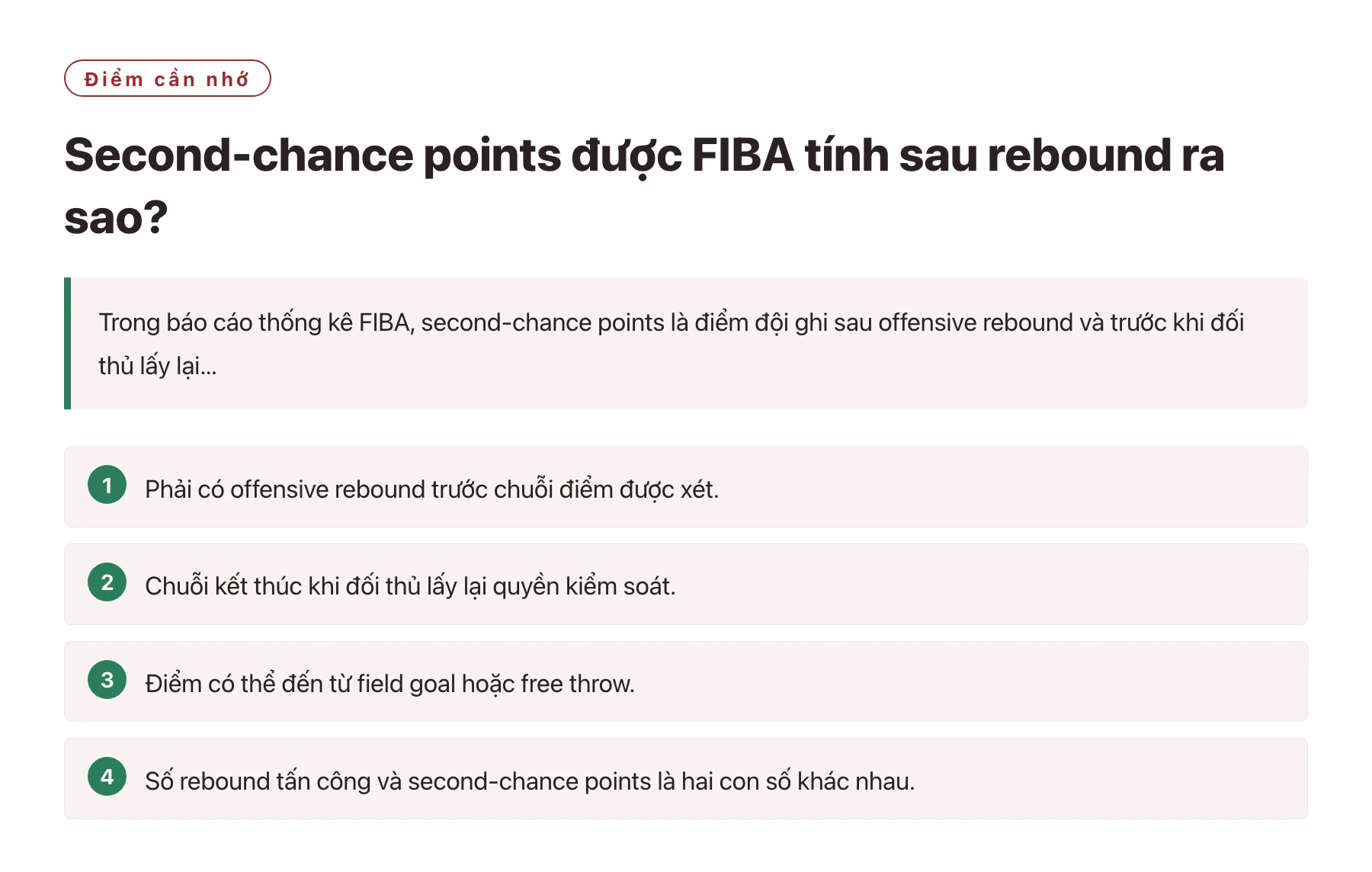 Second-chance points được FIBA tính sau rebound ra sao?——全文要点速览